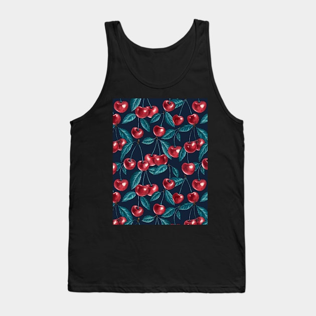 Red cherries on dark blue Tank Top by katerinamk